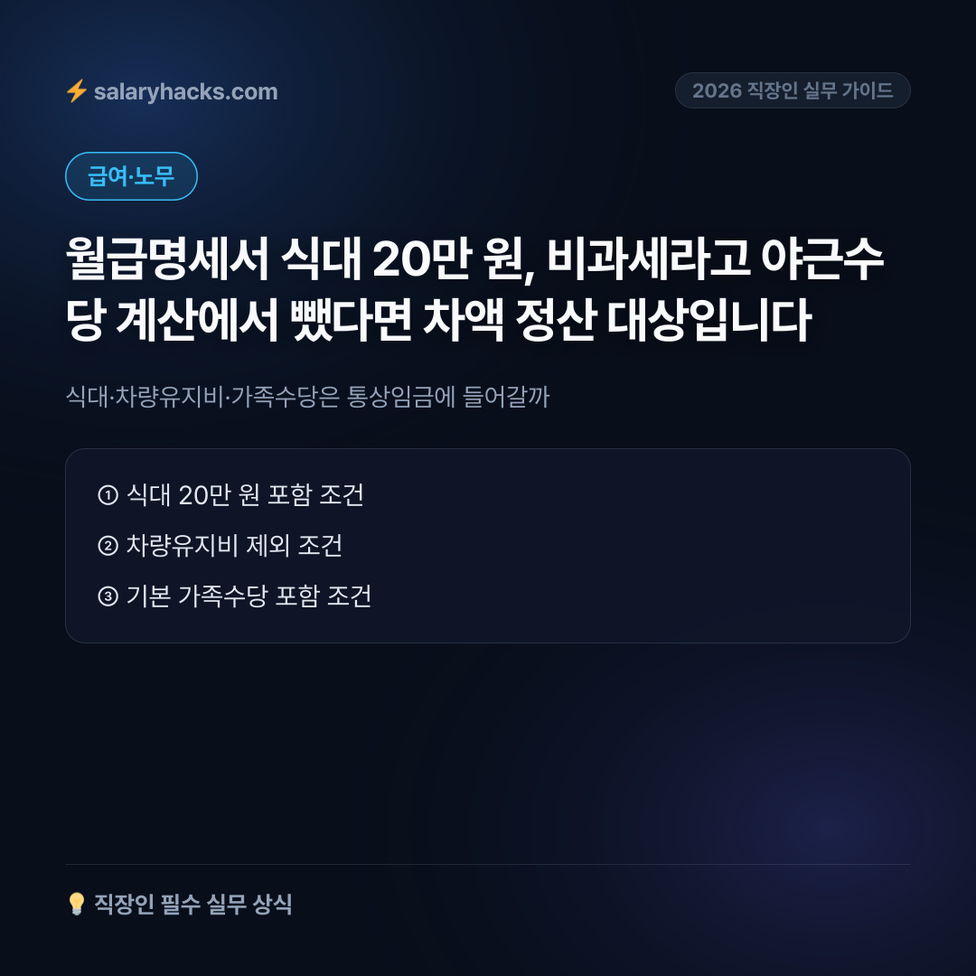 식대 20만 원과 차량유지비, 야근수당 계산할 때 왜 빼고 계산할까